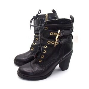 GUESS Faux Leather Combat Boots with a Chunky Heel, Size 8.5